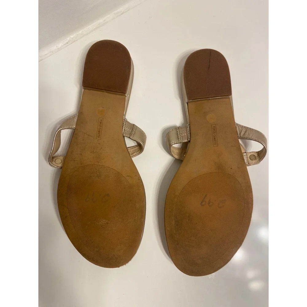 Vince Camuto Size 9 M BRAIDA Oyster Metallic Gold Bushun Leather Thong Sandals